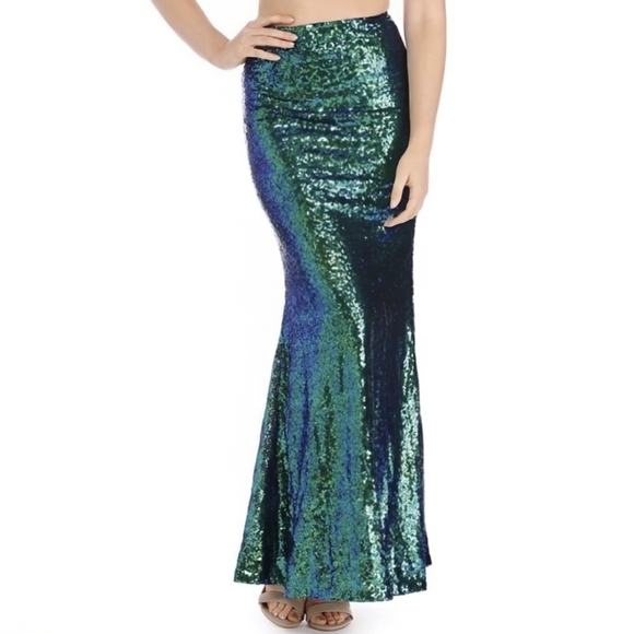 Windsor Green Iridescent Sequin Mermaid Maxi Skirt Halloween Siren Costume - Picture 1 of 5